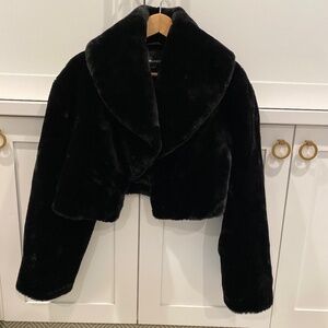 NWT Lamarque Danika Black Faux Fur Crop Jacket size S